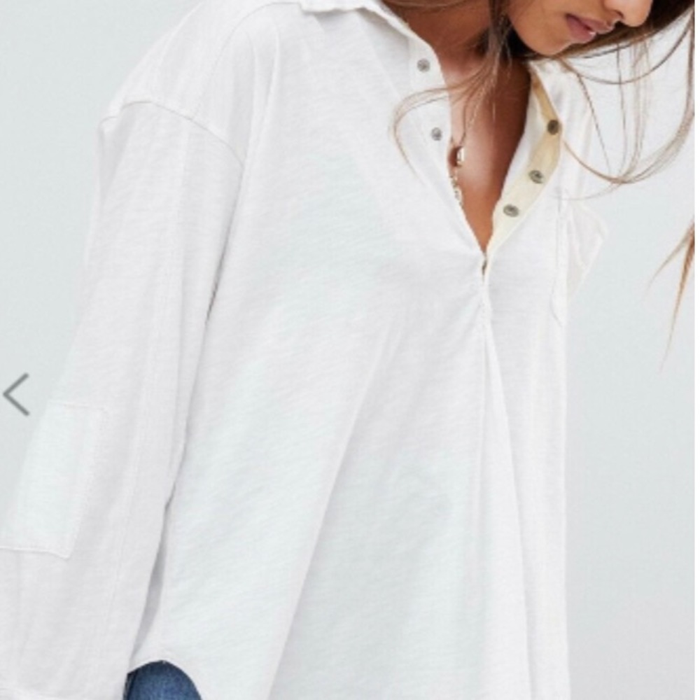 FREE PEOPLE White Henley Top